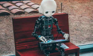 Enfant robot lisant un livre. ChatGPT